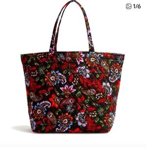 Vera Bradley Quilted Floral Tote in Red, Black, Purple and Green